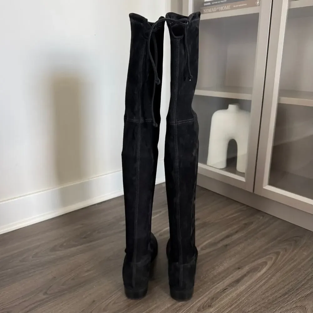 Stuart Weitzman Lowland Black Suede Over The Knee Boots 8.5 NEW Leather Heeled